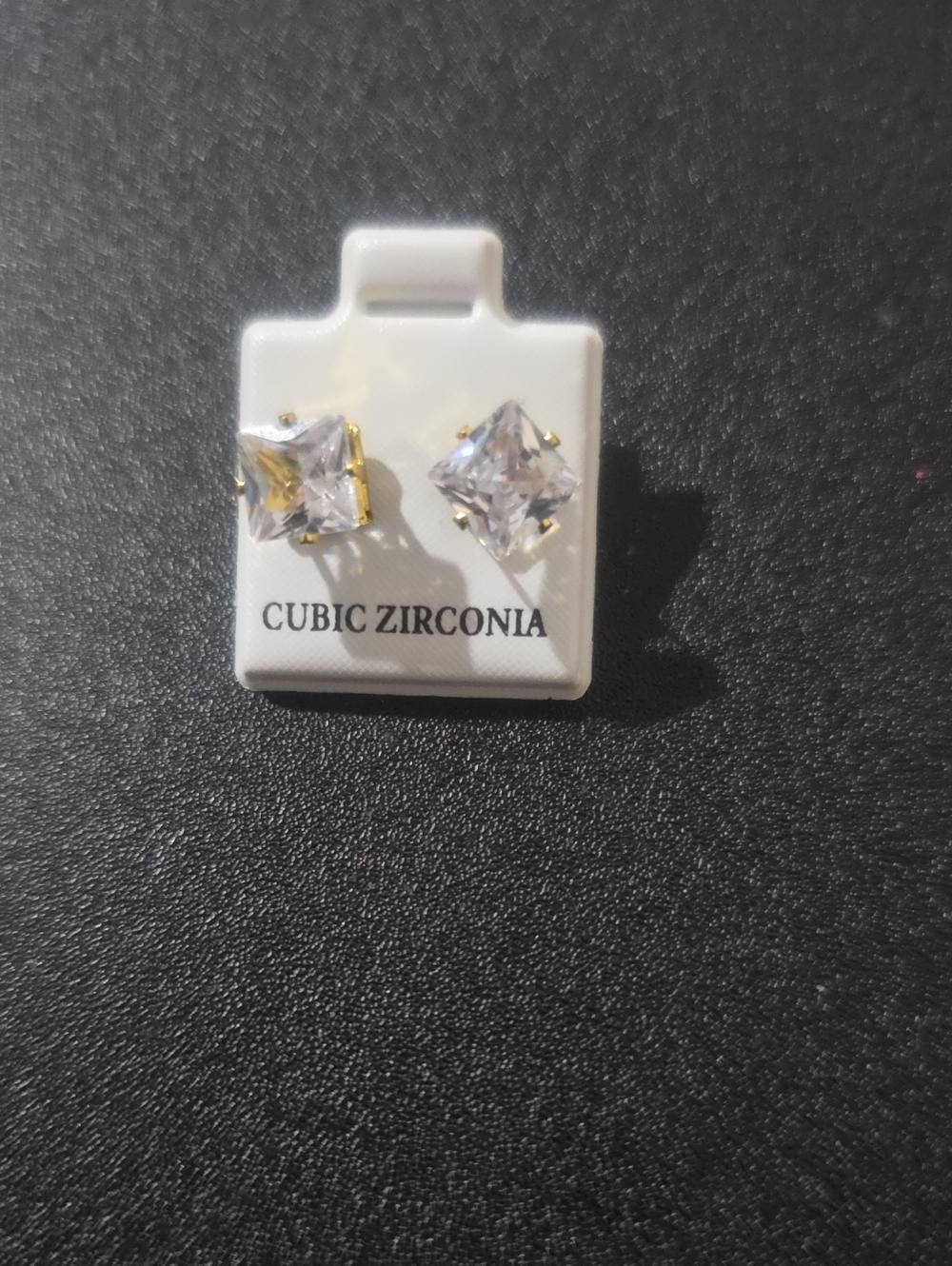 Square Cubic Zirconia Stud Earrings in Clear Crystal and Gold